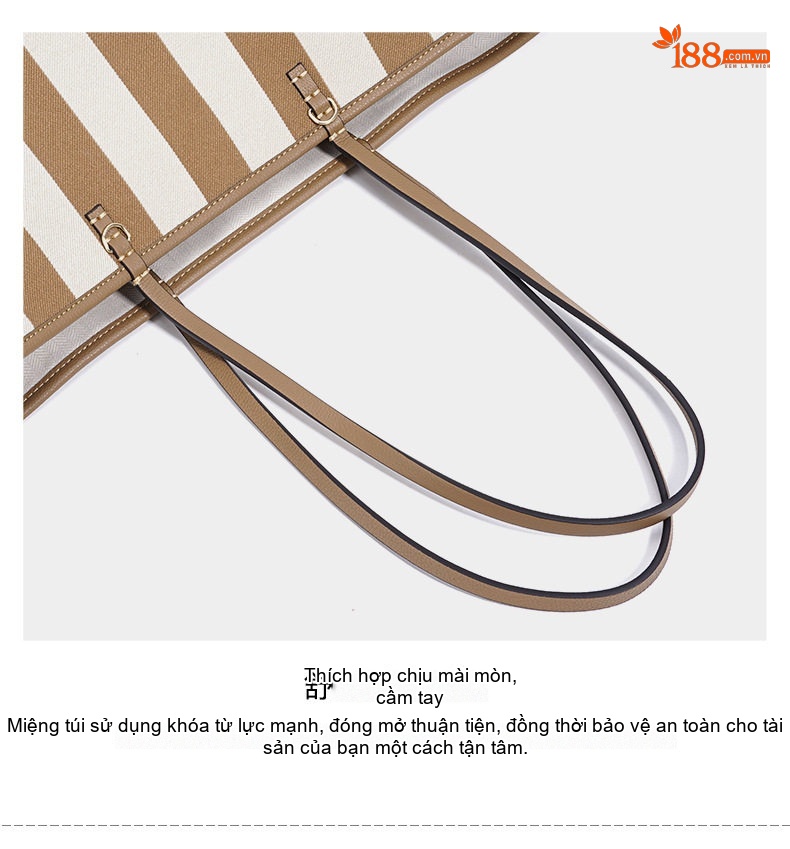 Túi Tote Sọc Kẻ Đeo Vai Vải Canvas Lớn Thời Trang Du Lịch chi tiết 12