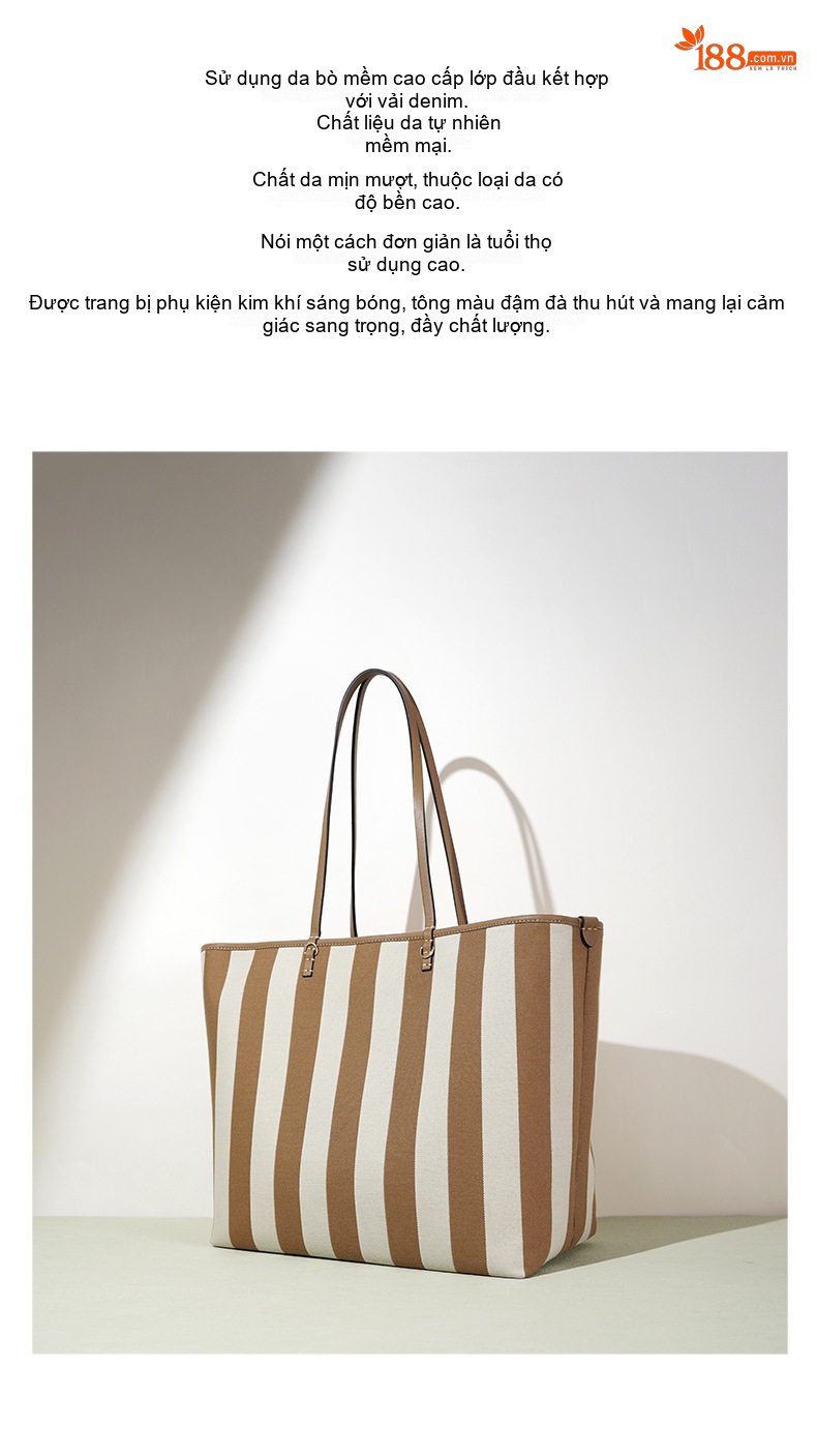 Túi Tote Sọc Kẻ Đeo Vai Vải Canvas Lớn Thời Trang Du Lịch chi tiết 3