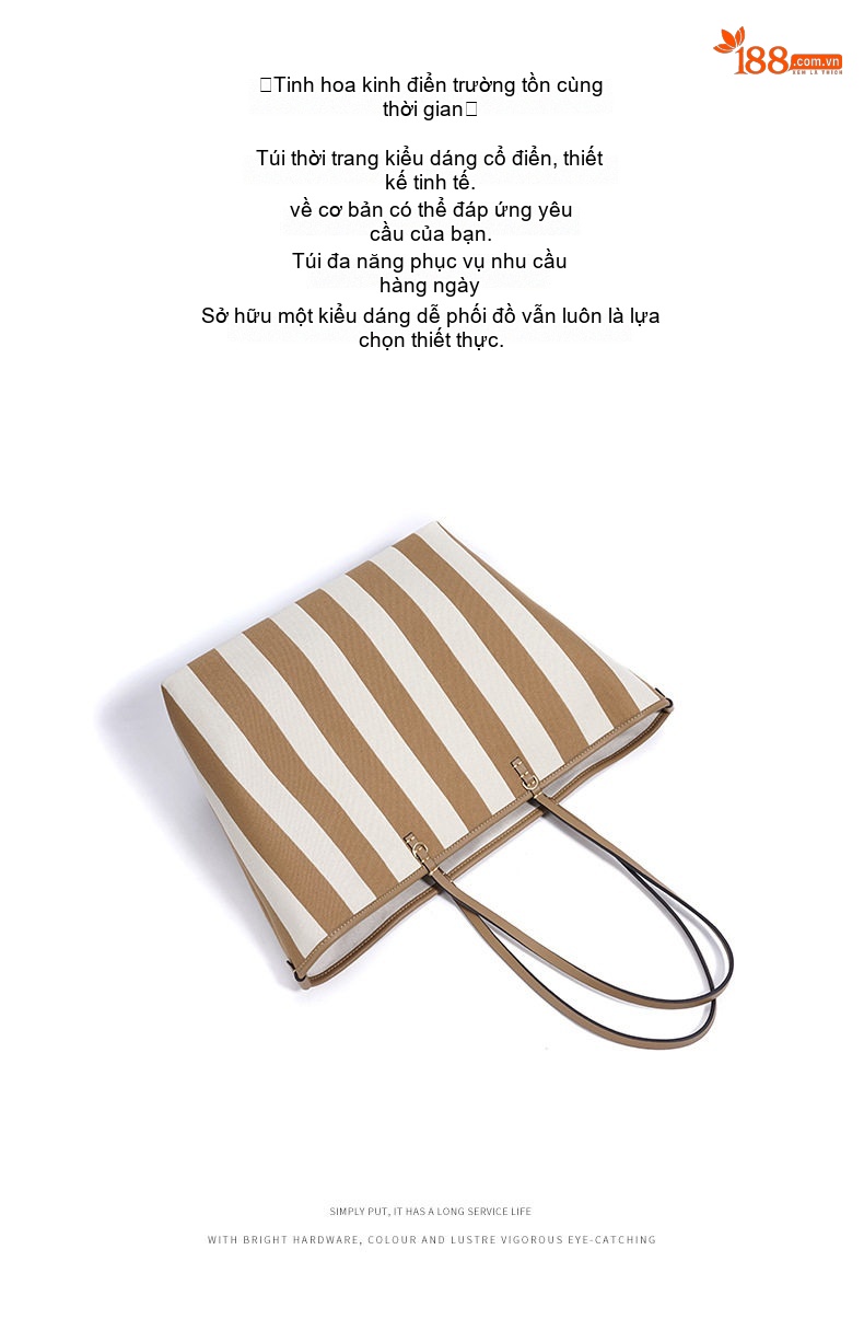 Túi Tote Sọc Kẻ Đeo Vai Vải Canvas Lớn Thời Trang Du Lịch chi tiết 7