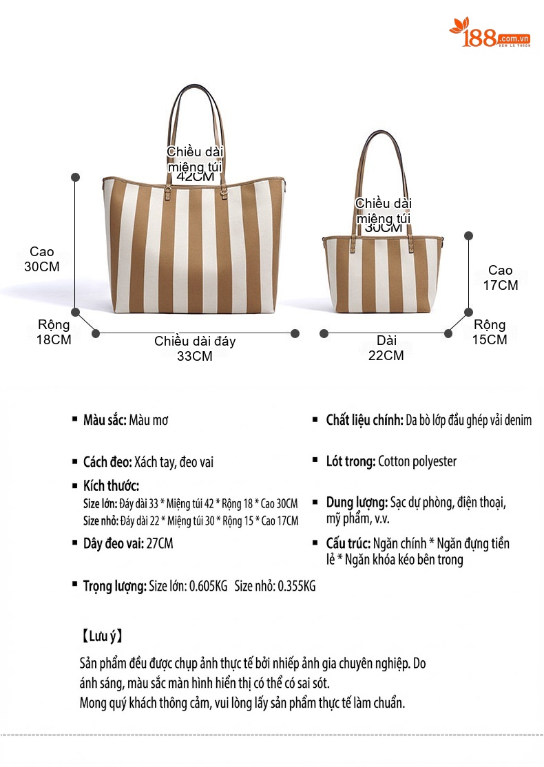 Túi Tote Sọc Kẻ Đeo Vai Vải Canvas Lớn Thời Trang Du Lịch chi tiết 8