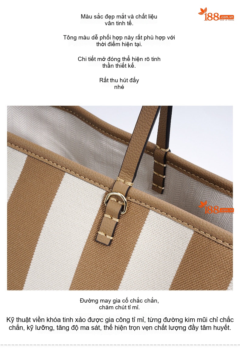 Túi Tote Sọc Kẻ Đeo Vai Vải Canvas Lớn Thời Trang Du Lịch chi tiết 11