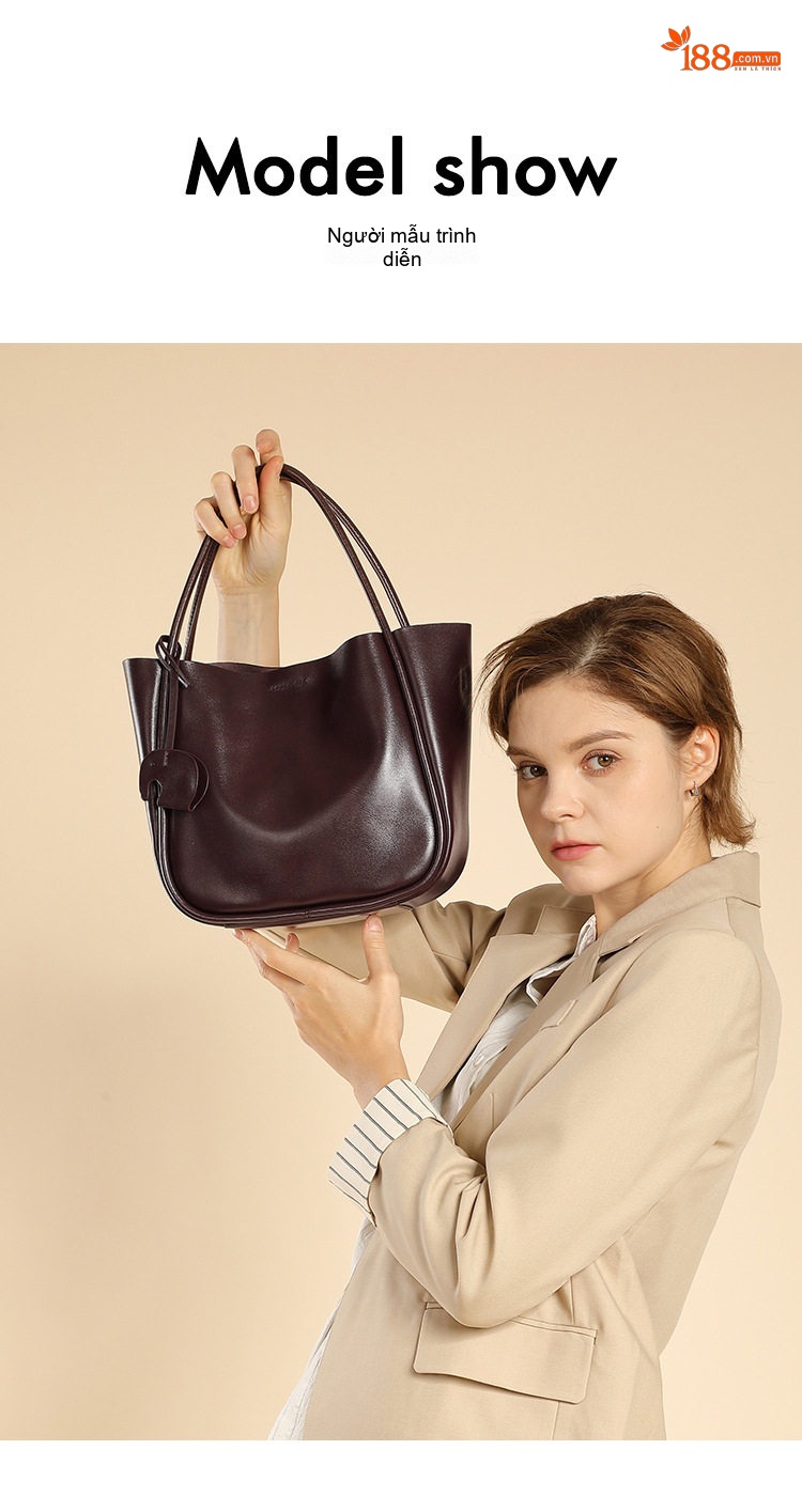 Túi Tote/Túi Đeo Vai Nữ Da Bò Dáng Túi Làn Màu Đỏ Rượu chi tiết 9