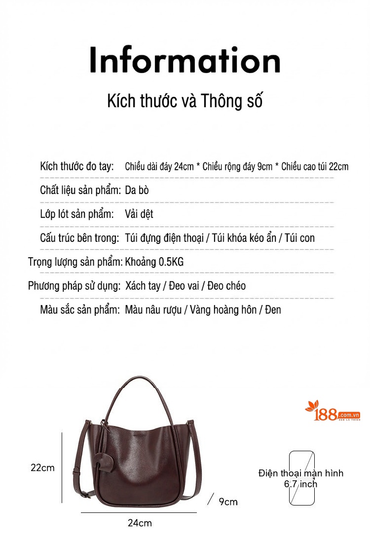 Túi Tote/Túi Đeo Vai Nữ Da Bò Dáng Túi Làn Màu Đỏ Rượu chi tiết 3