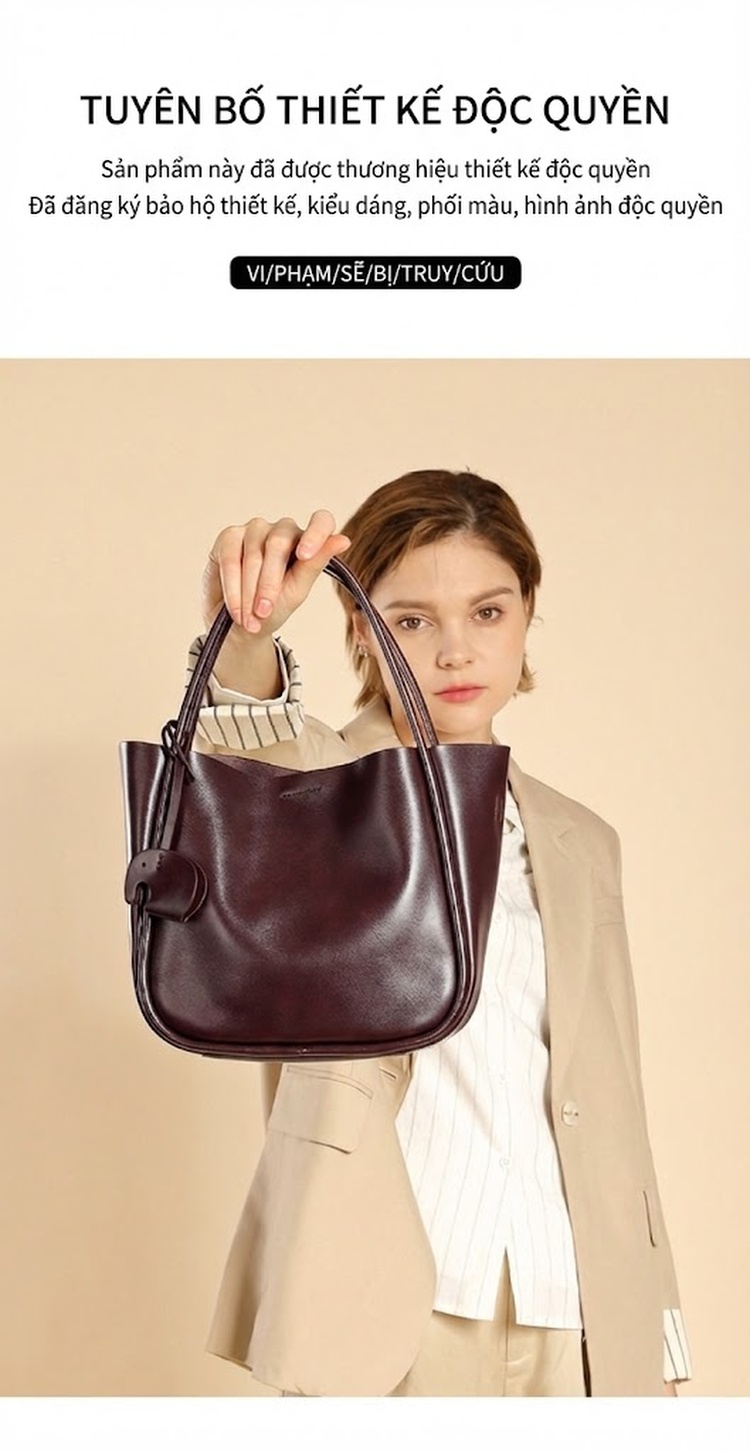 Túi Tote/Túi Đeo Vai Nữ Da Bò Dáng Túi Làn Màu Đỏ Rượu chi tiết 1