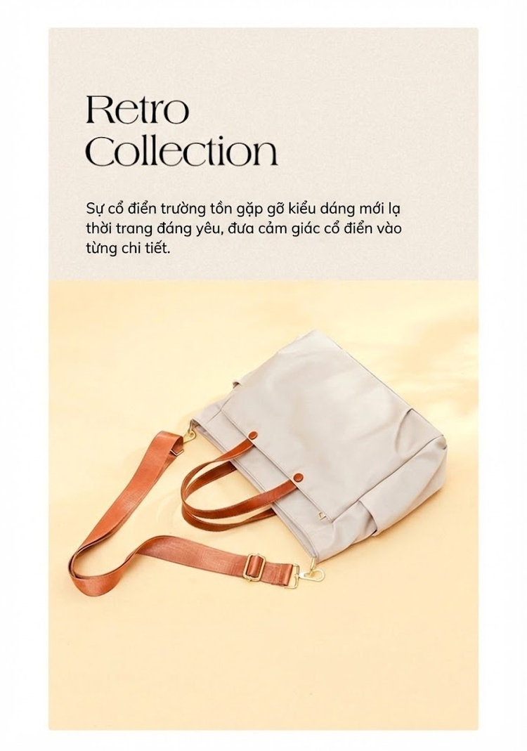 Túi Tote Vải Canvas Đeo Vai/Xách Tay/Đeo Chéo Công Sở, Đi Làm, Du Lịch Sức Chứa Lớn Màu Be chi tiết 4