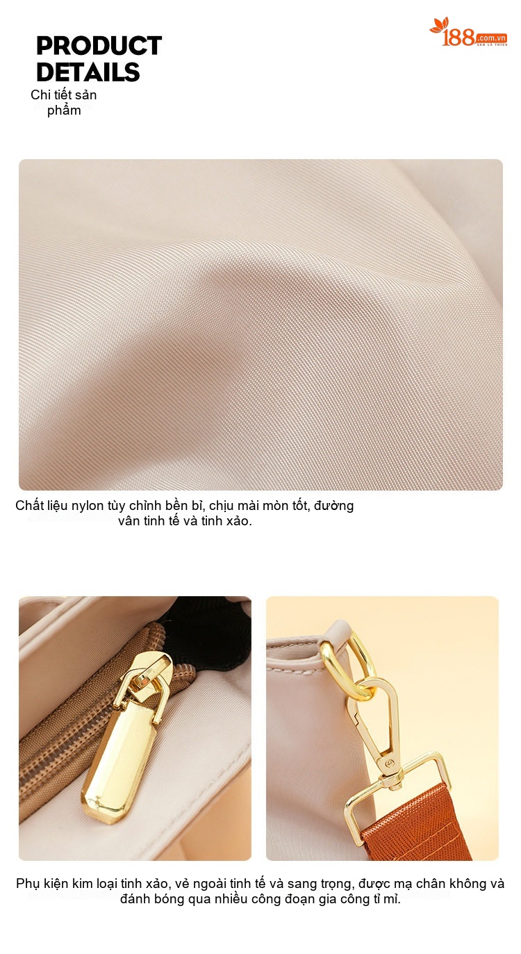 Túi Tote Vải Canvas Đeo Vai/Xách Tay/Đeo Chéo Công Sở, Đi Làm, Du Lịch Sức Chứa Lớn Màu Be chi tiết 6