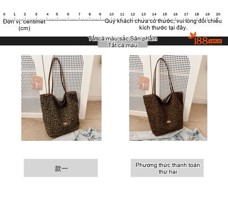 Túi Tote Vải Canvas Họa Tiết Da Báo Thời Trang Công Sở Dung Tích Lớn Màu Nâu Đen chi tiết 2