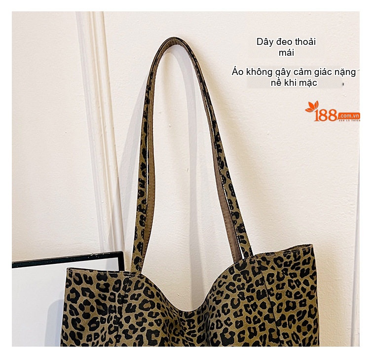 Túi Tote Vải Canvas Họa Tiết Da Báo Thời Trang Công Sở Dung Tích Lớn Màu Nâu Đen chi tiết 3