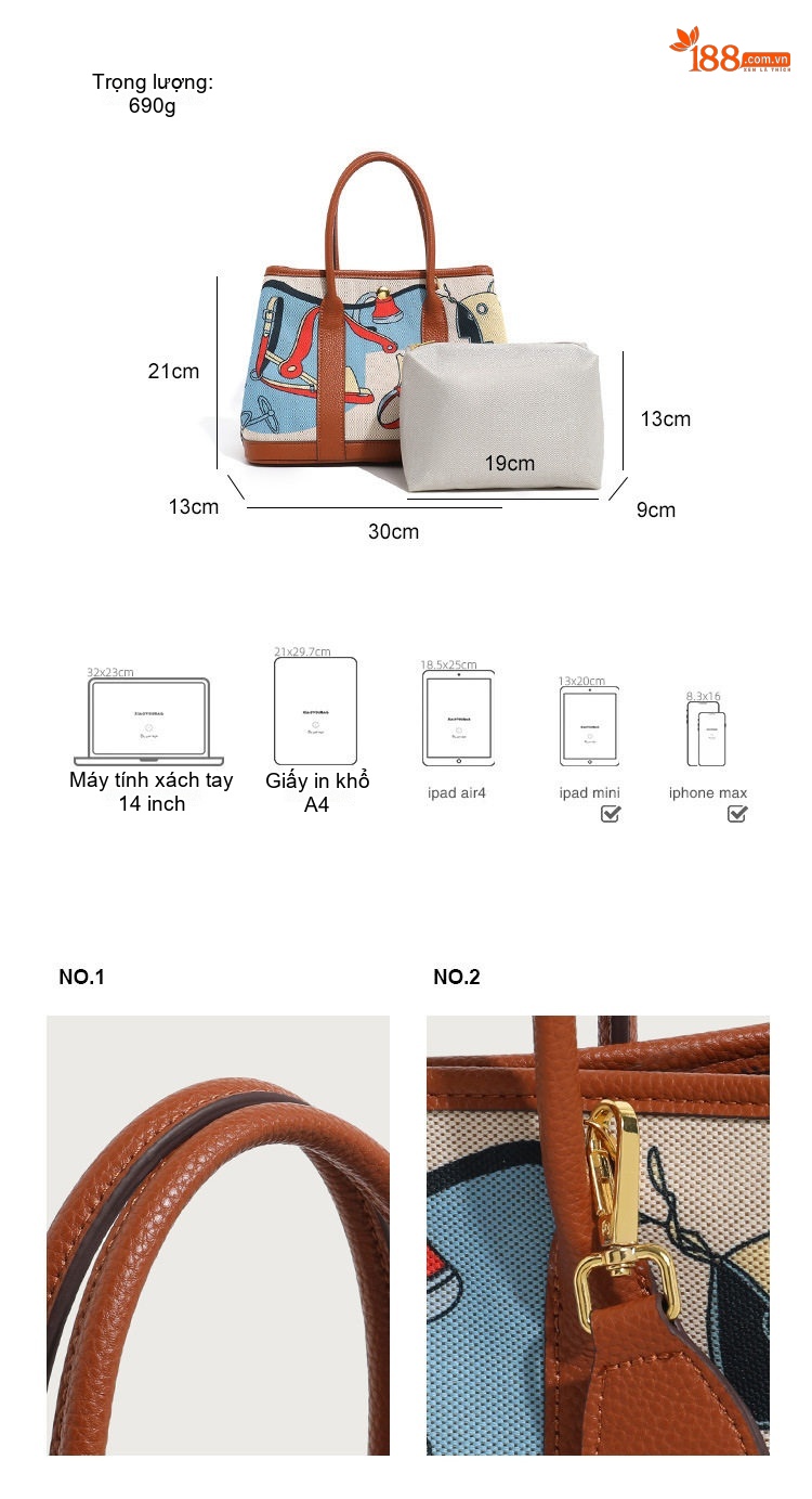Túi Tote Vải Canvas In Họa Tiết Phong Cách Âu Mỹ Cổ Điển Có Quai Xách Và Dây Đeo chi tiết 3