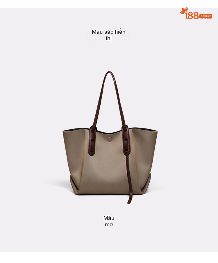 Túi Tote Vải Canvas Nữ Quai Xách Tay Sức Chứa Lớn Màu Be, Nâu chi tiết 5