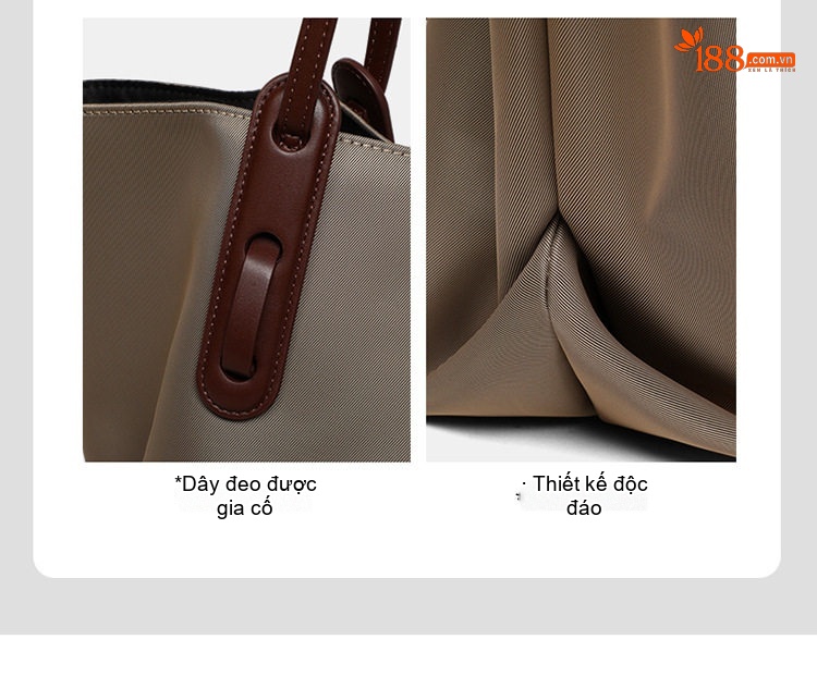 Túi Tote Vải Canvas Nữ Quai Xách Tay Sức Chứa Lớn Màu Be, Nâu chi tiết 7