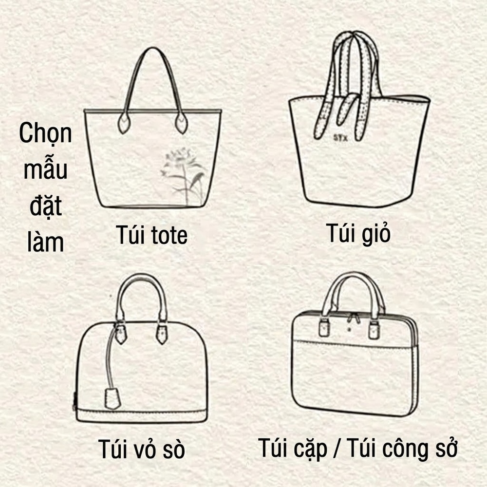 Túi Tote Vải Canvas Quai Da Màu Trắng Kem