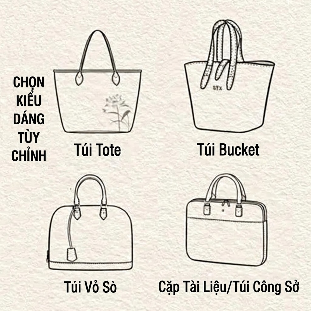 Túi Tote Vải Canvas Quai Da Màu Trắng Kem