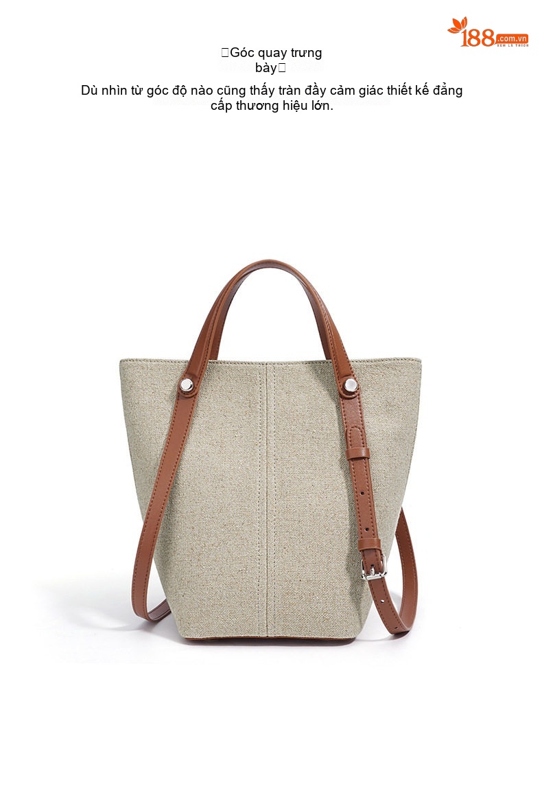 Túi Tote Vải Canvas Thiết Kế Đơn Giản Đeo Vai/Xách Tay Sức Chứa Lớn Màu Be, Nâu, Đen chi tiết 12
