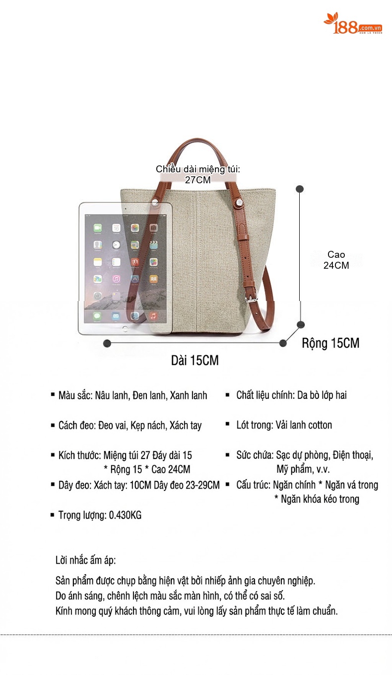Túi Tote Vải Canvas Thiết Kế Đơn Giản Đeo Vai/Xách Tay Sức Chứa Lớn Màu Be, Nâu, Đen chi tiết 7