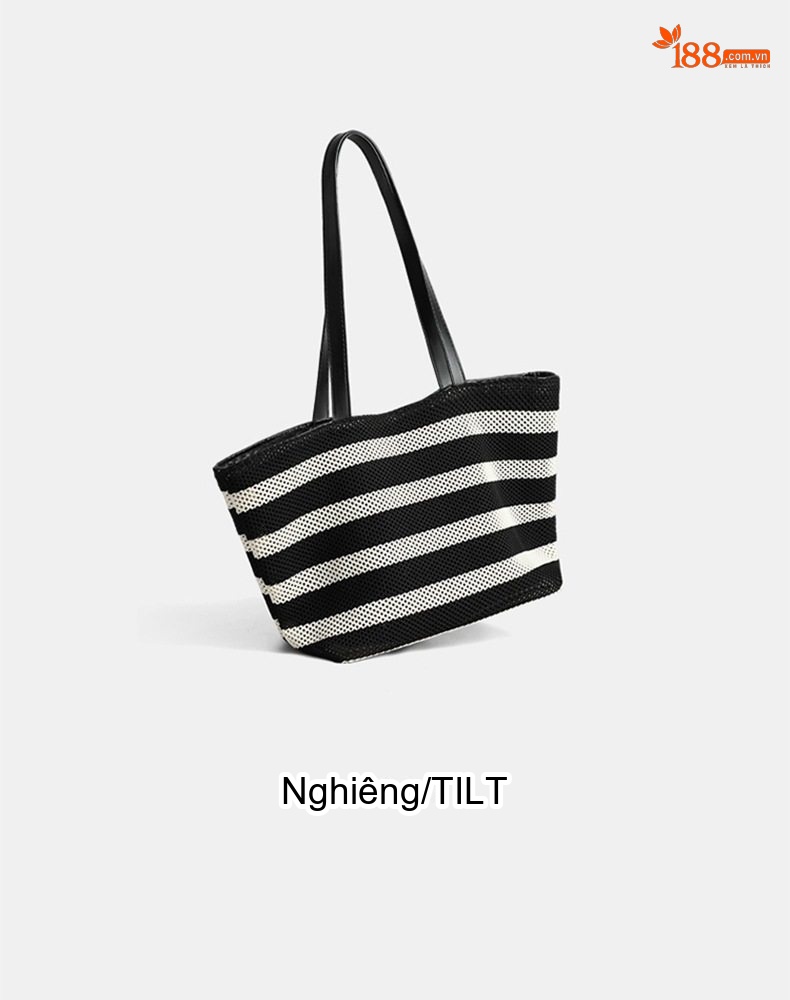 Túi Tote Vải Sọc Lớn Đựng Vừa A4, Túi Đeo Vai, Túi Xách Tay Công Sở Màu Đen, Trắng chi tiết 24