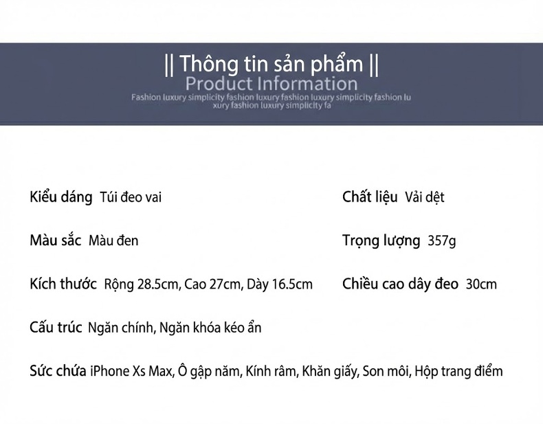 Túi Tote Vải Sọc Lớn Đựng Vừa A4, Túi Đeo Vai, Túi Xách Tay Công Sở Màu Đen, Trắng chi tiết 6