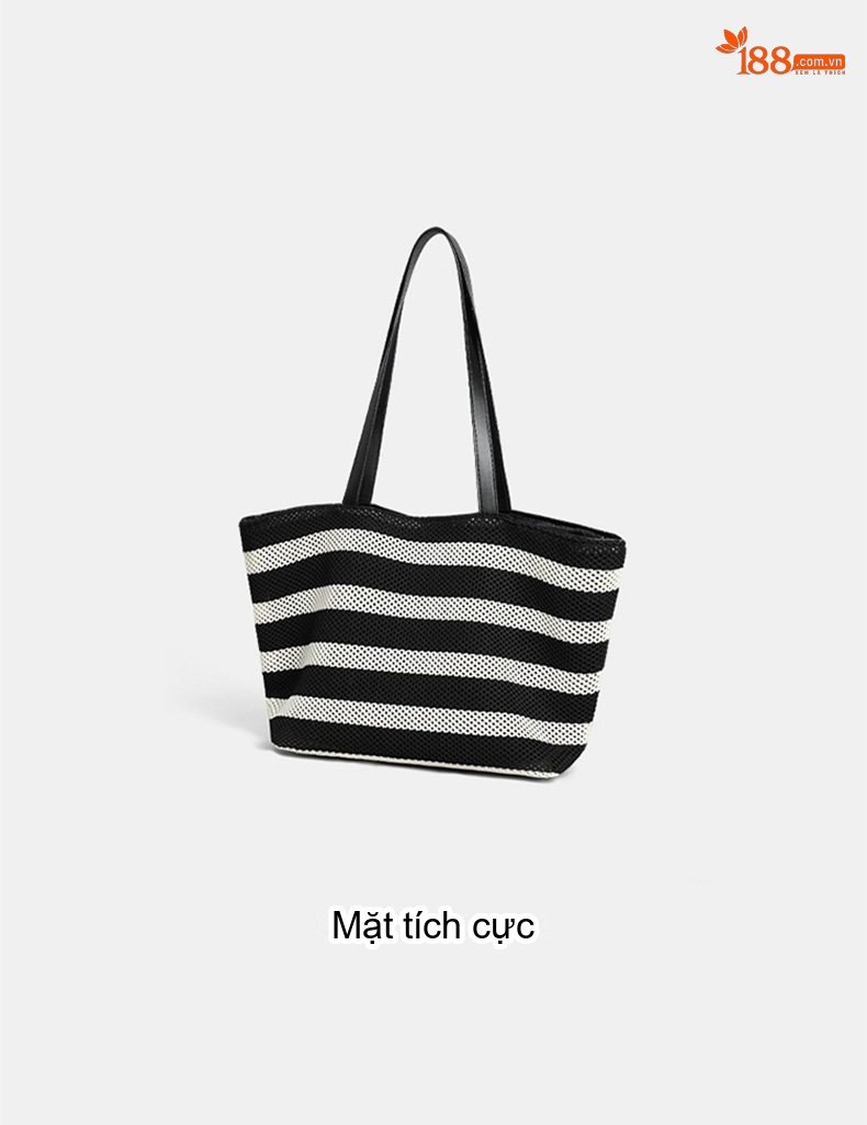 Túi Tote Vải Sọc Lớn Đựng Vừa A4, Túi Đeo Vai, Túi Xách Tay Công Sở Màu Đen, Trắng chi tiết 21