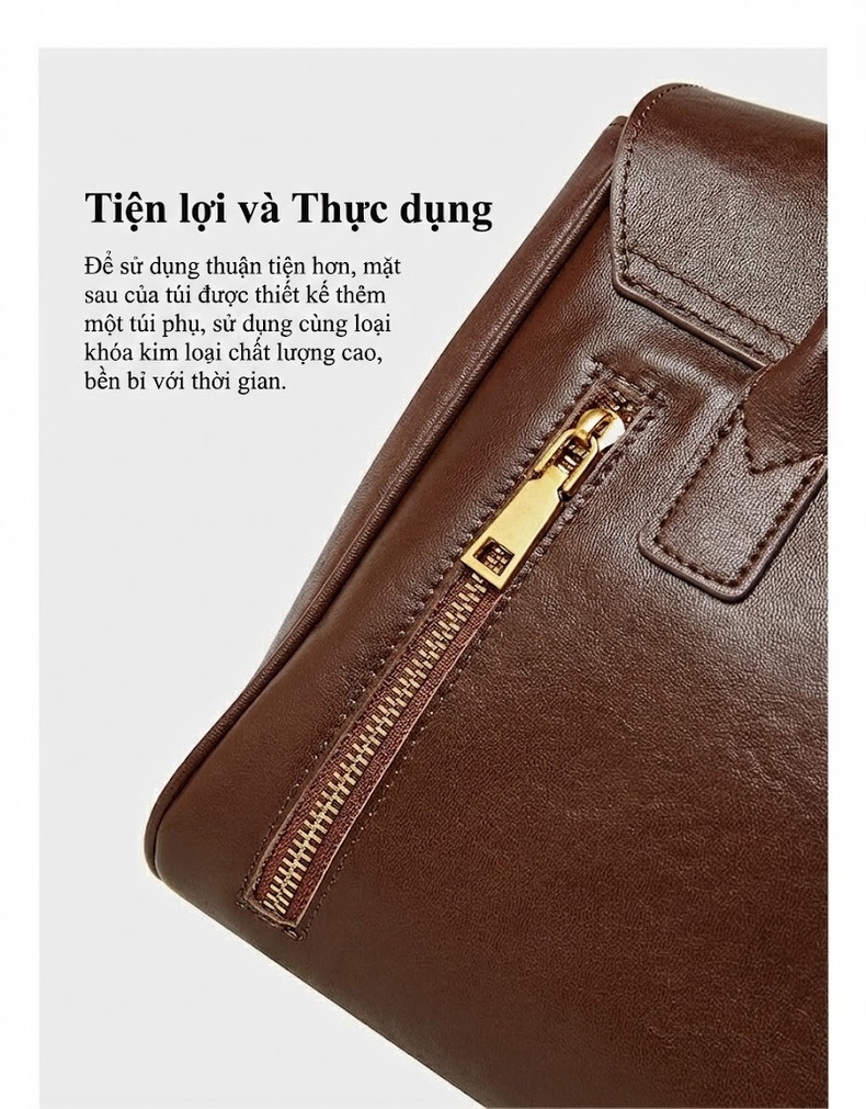 Túi Tote Xách Tay Nữ Da Thật Plant-Tanned (植鞣牛皮) Công Sở Đựng Tài Liệu Khổ Lớn Màu Nâu, Be chi tiết 5