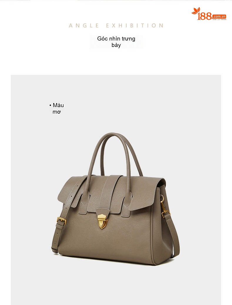 Túi Tote Xách Tay Nữ Da Thật Plant-Tanned (植鞣牛皮) Công Sở Đựng Tài Liệu Khổ Lớn Màu Nâu, Be chi tiết 24
