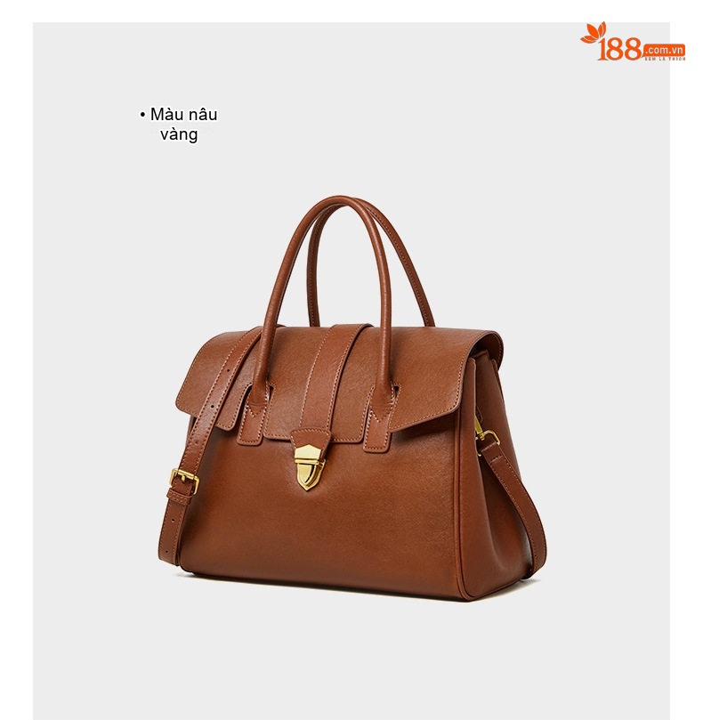 Túi Tote Xách Tay Nữ Da Thật Plant-Tanned (植鞣牛皮) Công Sở Đựng Tài Liệu Khổ Lớn Màu Nâu, Be chi tiết 25