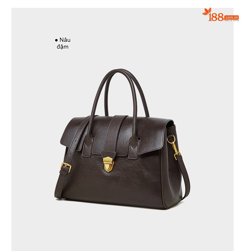 Túi Tote Xách Tay Nữ Da Thật Plant-Tanned (植鞣牛皮) Công Sở Đựng Tài Liệu Khổ Lớn Màu Nâu, Be chi tiết 26
