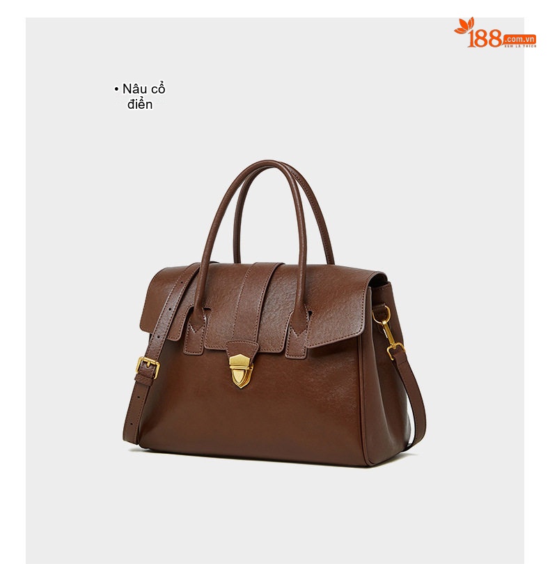 Túi Tote Xách Tay Nữ Da Thật Plant-Tanned (植鞣牛皮) Công Sở Đựng Tài Liệu Khổ Lớn Màu Nâu, Be chi tiết 28