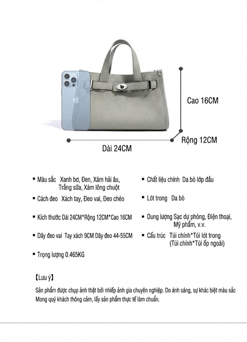 Túi Tote Xách Tay Thiết Kế Độc Đáo Phong Cách Kelly Đeo Vai Chéo Bề Mặt Da Màu Xám, Nâu, Kem chi tiết 9