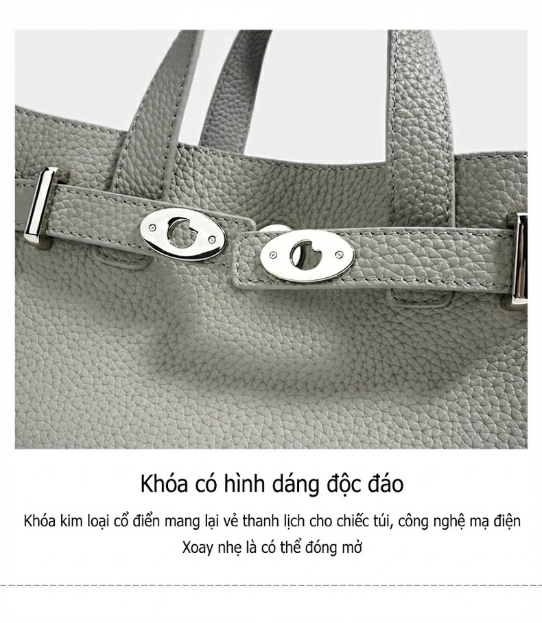 Túi Tote Xách Tay Thiết Kế Độc Đáo Phong Cách Kelly Đeo Vai Chéo Bề Mặt Da Màu Xám, Nâu, Kem chi tiết 15
