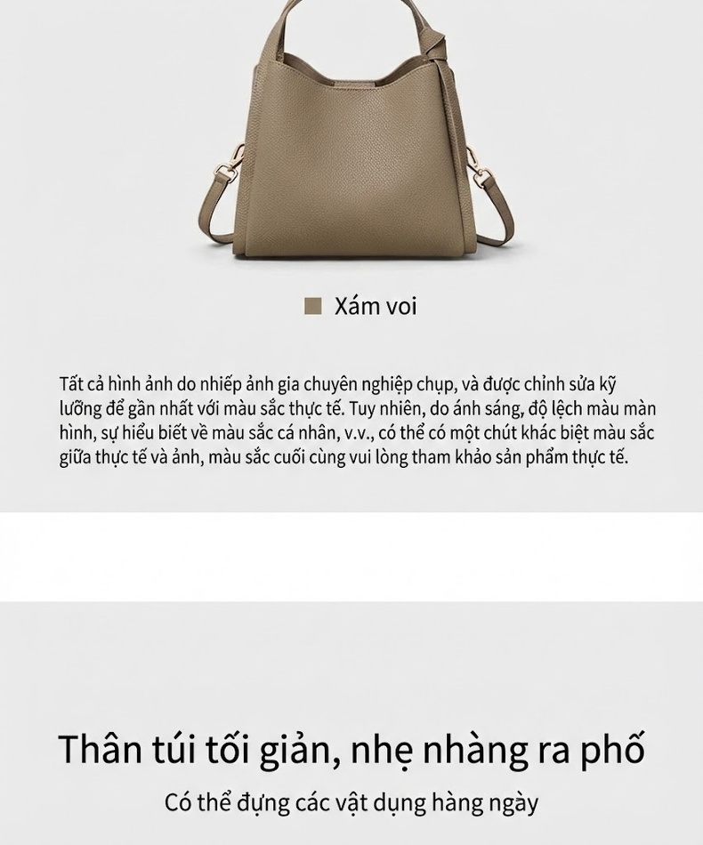 Túi Xách Bucket Da Thật Đeo Chéo/Xách Tay/Đeo Vai Màu Be, Trắng chi tiết 8