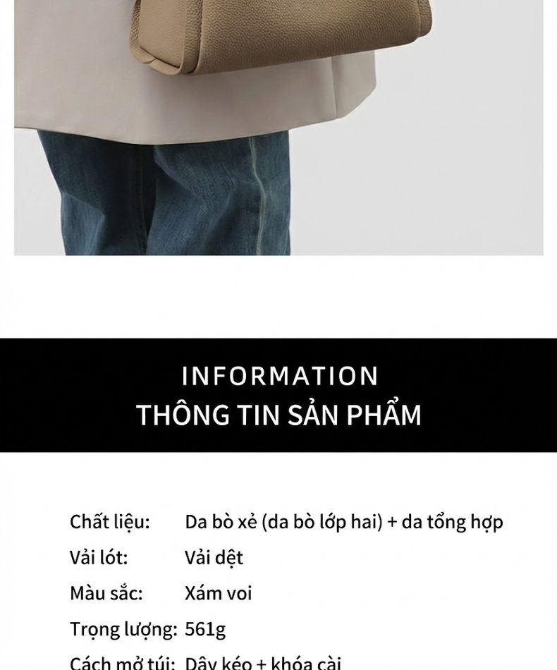 Túi Xách Bucket Da Thật Đeo Chéo/Xách Tay/Đeo Vai Màu Be, Trắng chi tiết 5