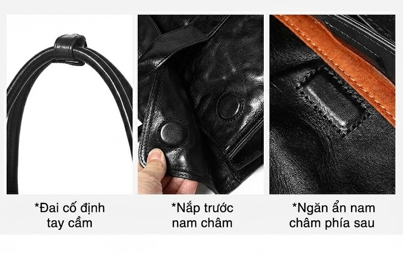Túi Xách Công Sở Nam Da Bò Dáng Hộp Chữ Nhật Màu Đen chi tiết 33