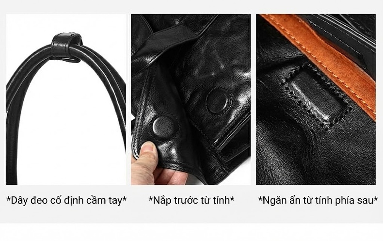 Túi Xách Công Sở Nam Da Bò Dáng Hộp Chữ Nhật Màu Đen chi tiết 15