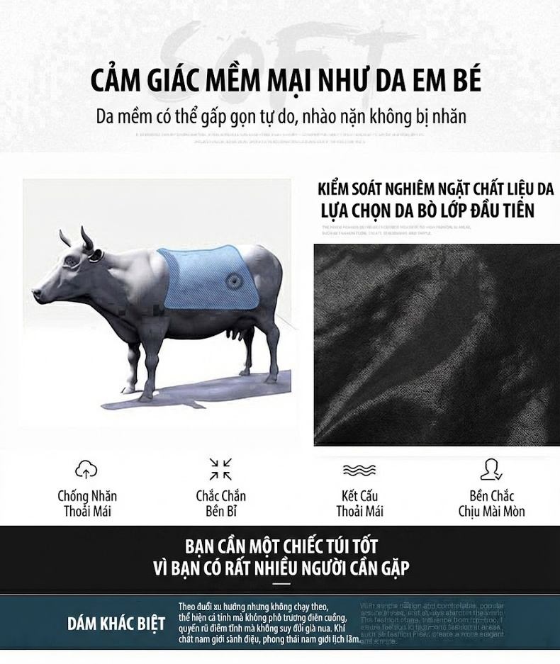 Túi Xách Công Sở Nam Da Bò Dáng Hộp Chữ Nhật Màu Đen chi tiết 5