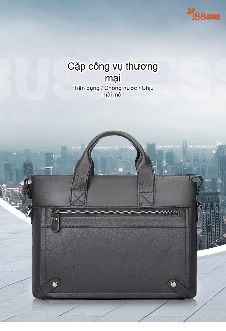 Túi Xách Công Sở Nam Da Bò Đựng Laptop 14 Inch Có Quai Đeo Chéo Màu Đen chi tiết 1