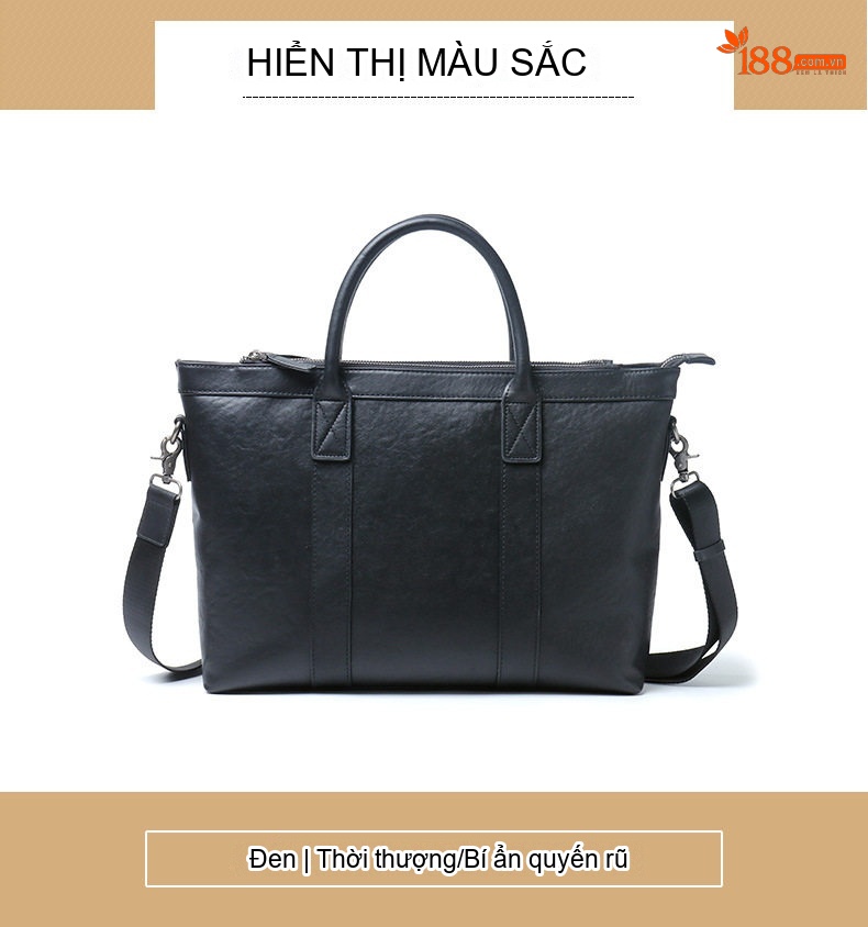 Túi Xách Công Sở Nam Da Bò Đựng Laptop Có Dây Đeo Chéo Màu Đen chi tiết 10