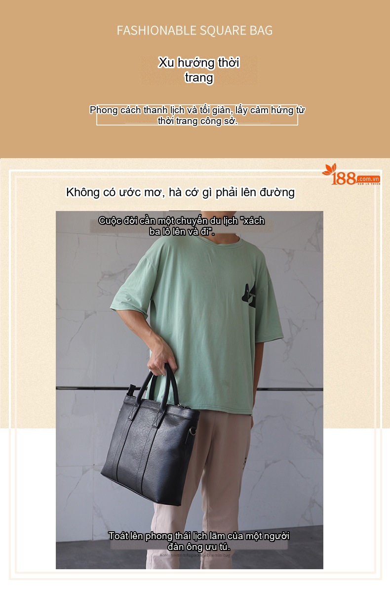 Túi Xách Công Sở Nam Da Bò Đựng Laptop Có Dây Đeo Chéo Màu Đen chi tiết 2