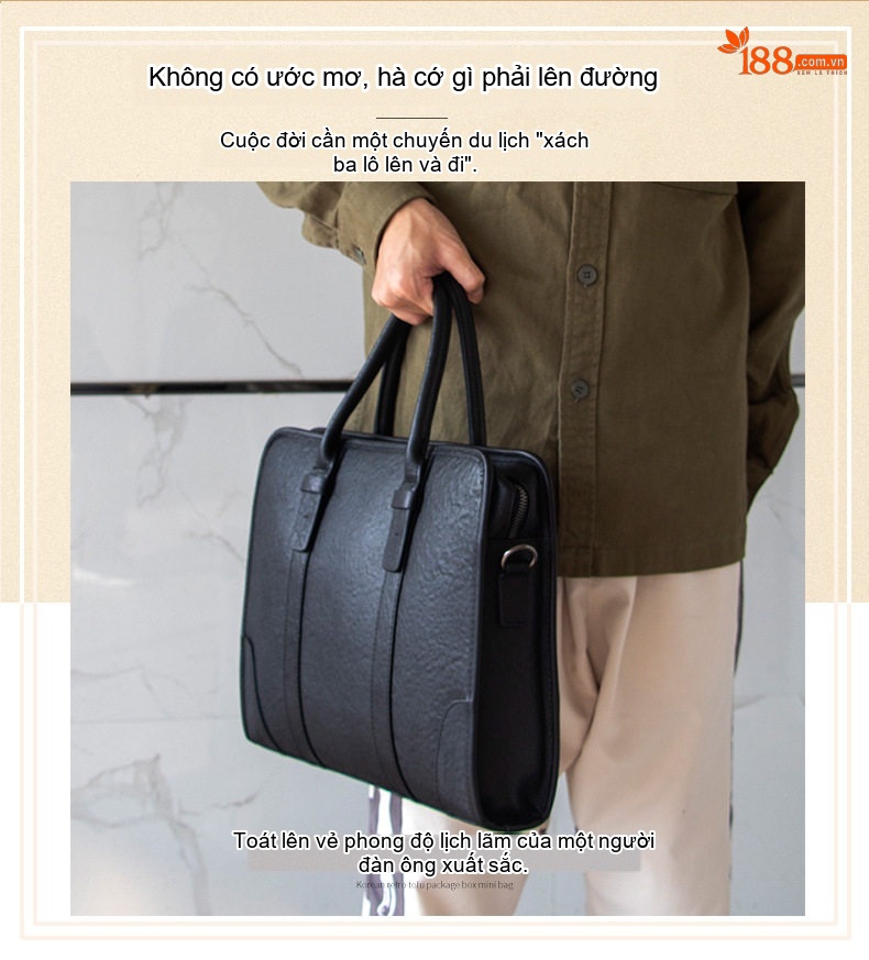 Túi Xách Công Sở Nam Da Bò Đựng Laptop Có Quai Đeo Màu Đen chi tiết 2