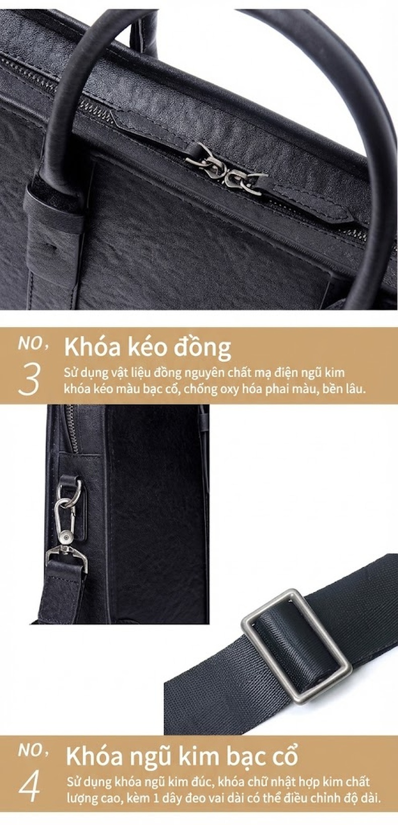 Túi Xách Công Sở Nam Da Bò Đựng Laptop Có Quai Đeo Màu Đen chi tiết 15