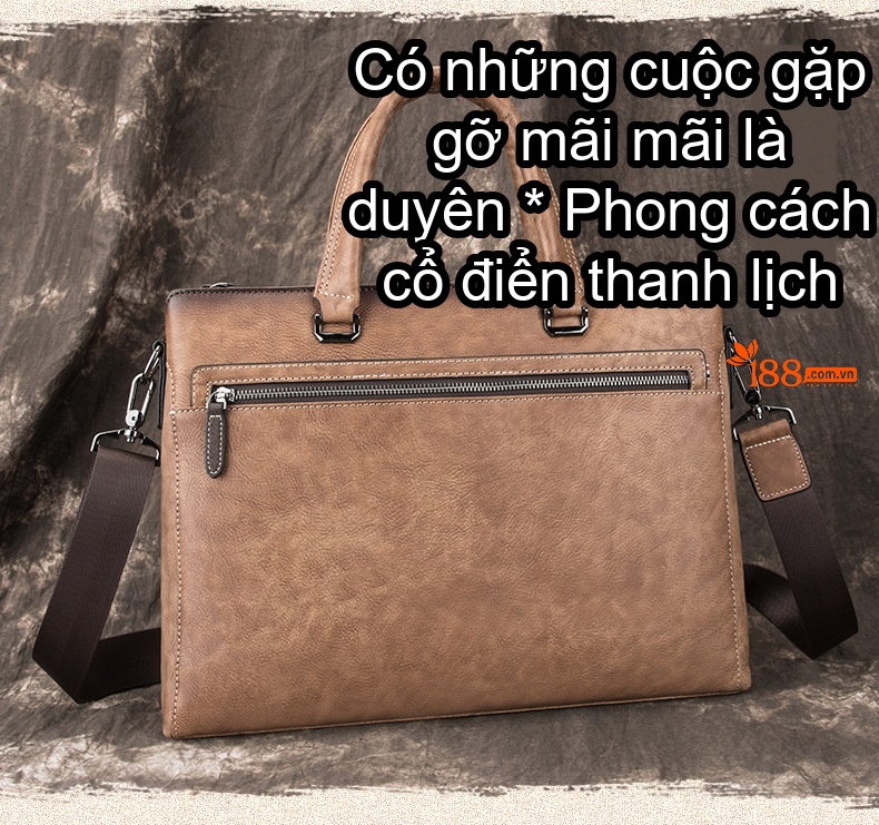 Túi Xách Công Sở Nam Da Mờ Đựng Laptop Có Dây Đeo Chéo, Cỡ Lớn Màu Nâu, Xám chi tiết 1
