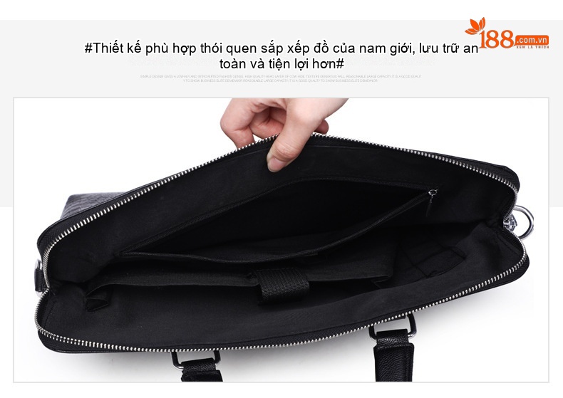 Túi Xách Công Sở Nam Da Thật Đeo Chéo, Xách Tay Thời Trang Màu Đen chi tiết 4
