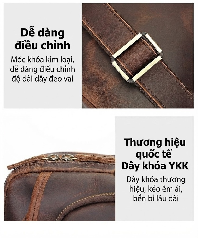 Túi Xách Công Sở Nam Da Thật Vintage Cỡ Lớn Chống Thấm Nước Màu Nâu chi tiết 19