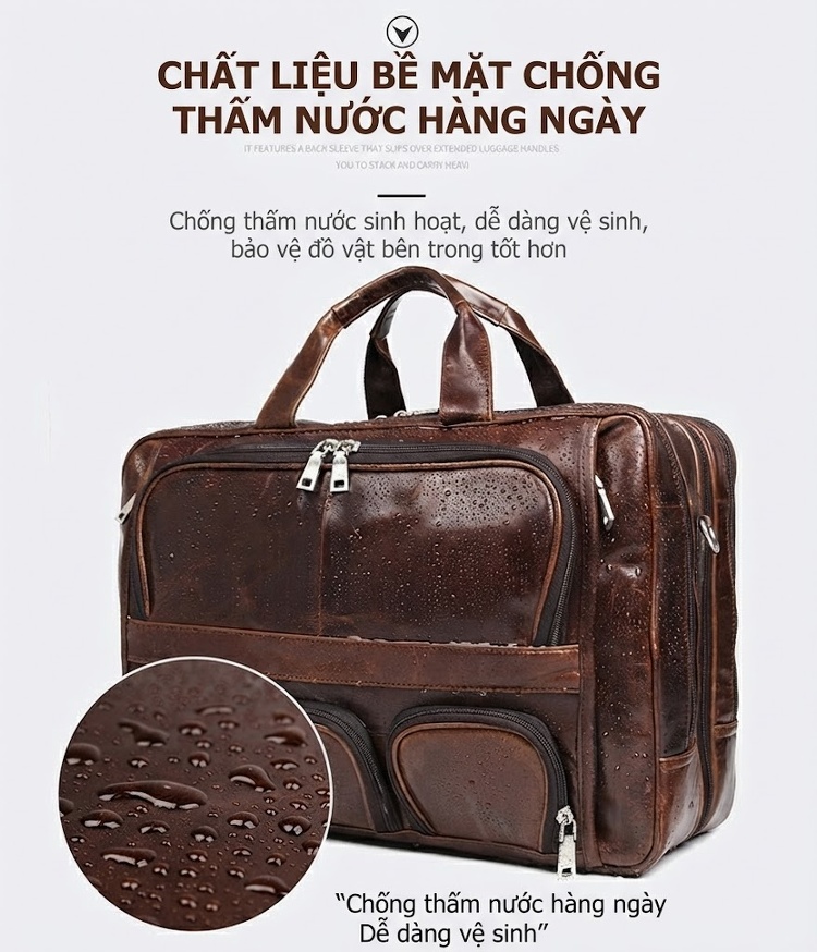 Túi Xách Công Sở Nam Da Thật Vintage Cỡ Lớn Chống Thấm Nước Màu Nâu chi tiết 9