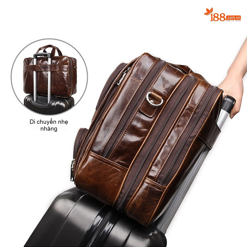 Túi Xách Công Sở Nam Da Thật Vintage Cỡ Lớn Chống Thấm Nước Màu Nâu