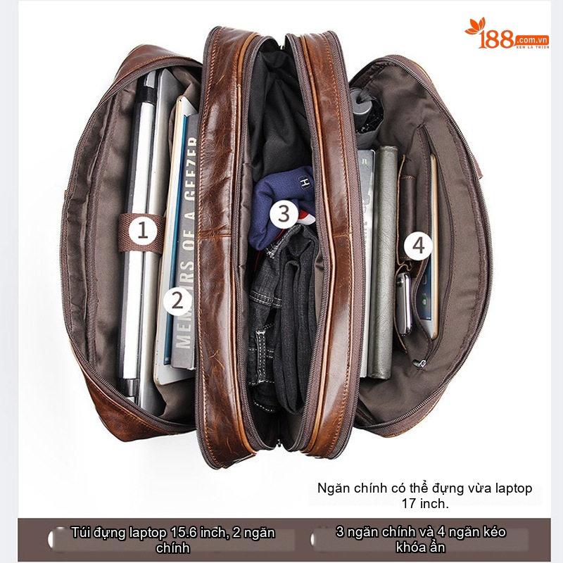 Túi Xách Công Sở Nam Da Thật Vintage Cỡ Lớn Chống Thấm Nước Màu Nâu