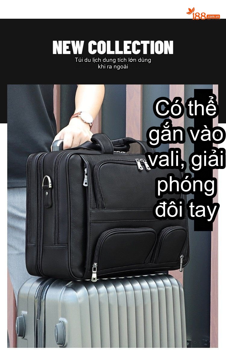 Túi Xách Công Sở Nam Da Thật Vintage Cỡ Lớn Chống Thấm Nước Màu Nâu chi tiết 16