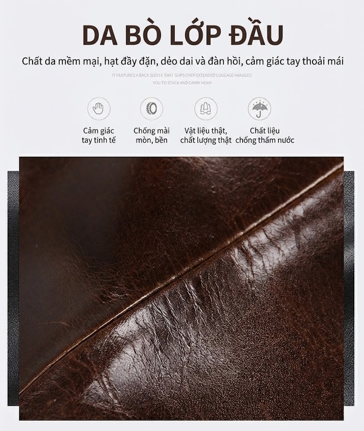 Túi Xách Công Sở Nam Da Thật Vintage Cỡ Lớn Chống Thấm Nước Màu Nâu chi tiết 3