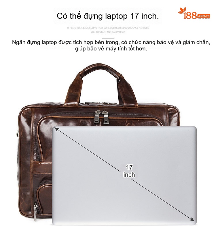 Túi Xách Công Sở Nam Da Thật Vintage Cỡ Lớn Chống Thấm Nước Màu Nâu chi tiết 6