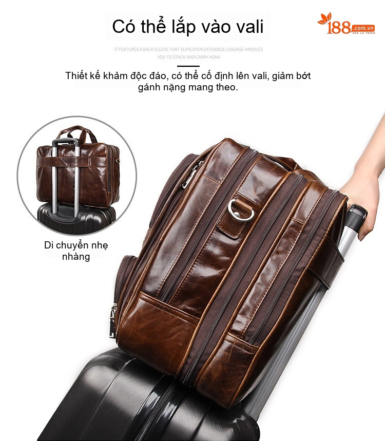 Túi Xách Công Sở Nam Da Thật Vintage Cỡ Lớn Chống Thấm Nước Màu Nâu chi tiết 8