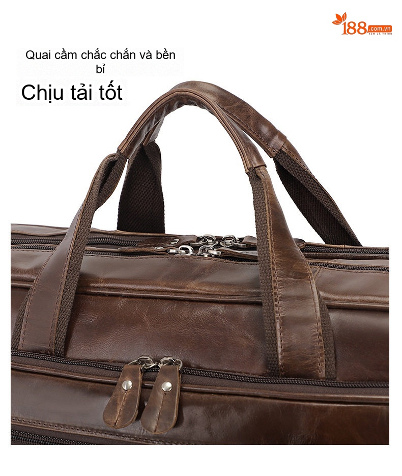Túi Xách Công Sở Nam Da Thật Vintage Đựng Laptop 17 Inch Màu Nâu chi tiết 6